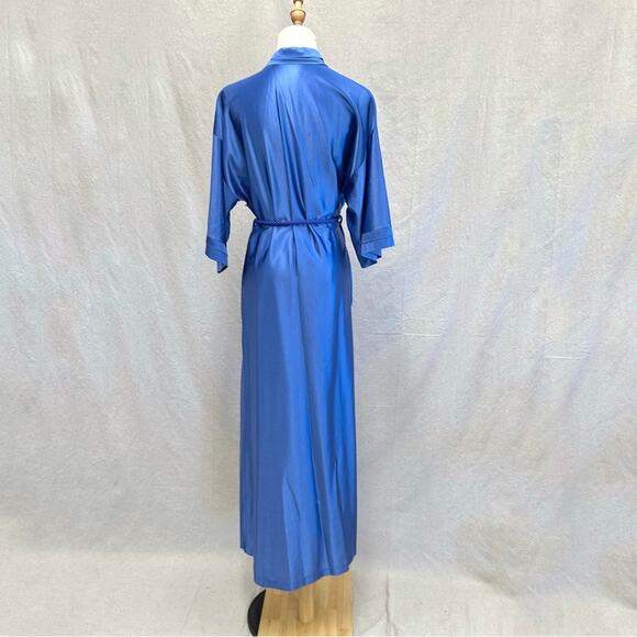 Val Mode vintage 70s blue satin maxi length robe with cord rope tie belt Small - Picture 3 of 16